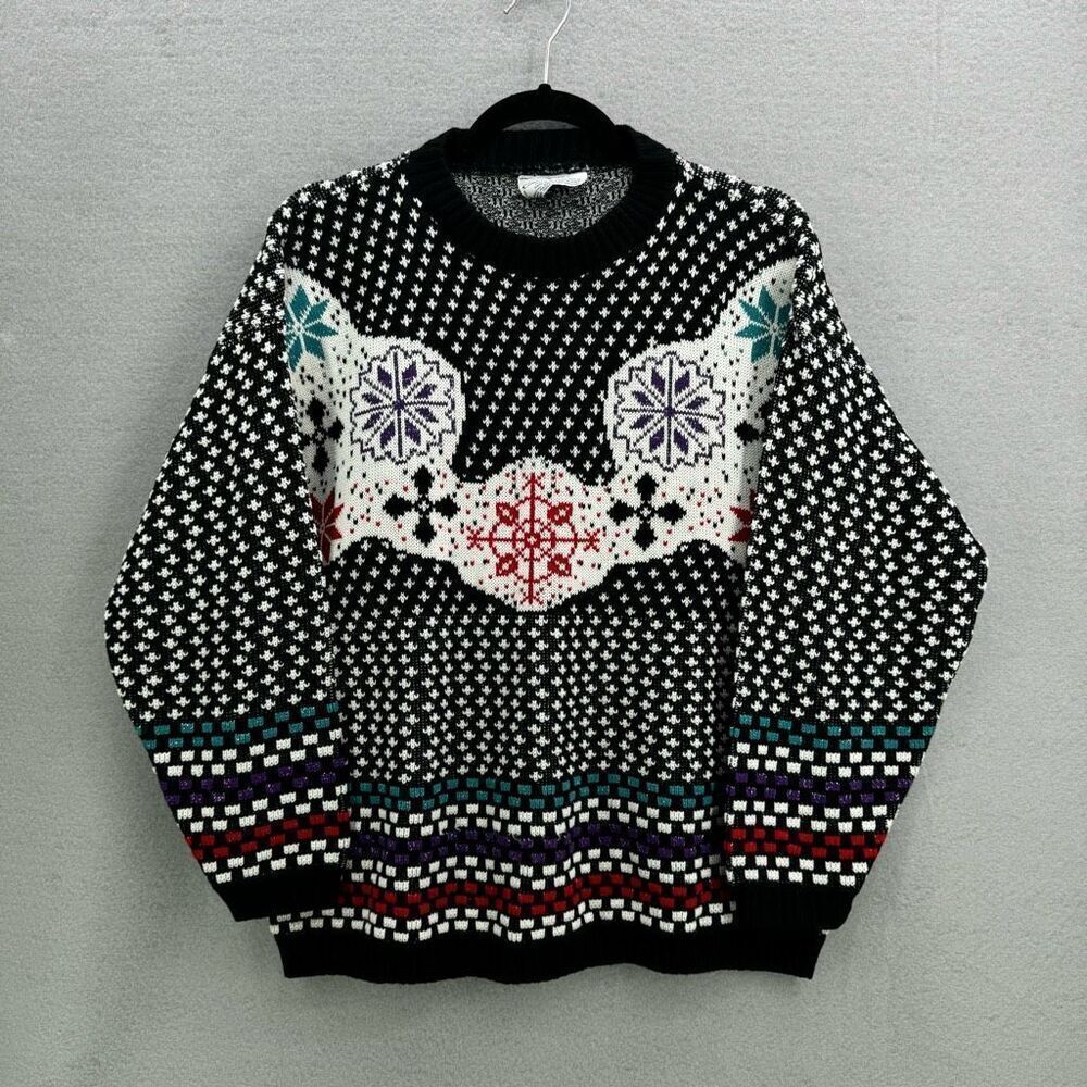 Vintage Custom Design Womens Knit Fair Isle Pullover Sweater Size M